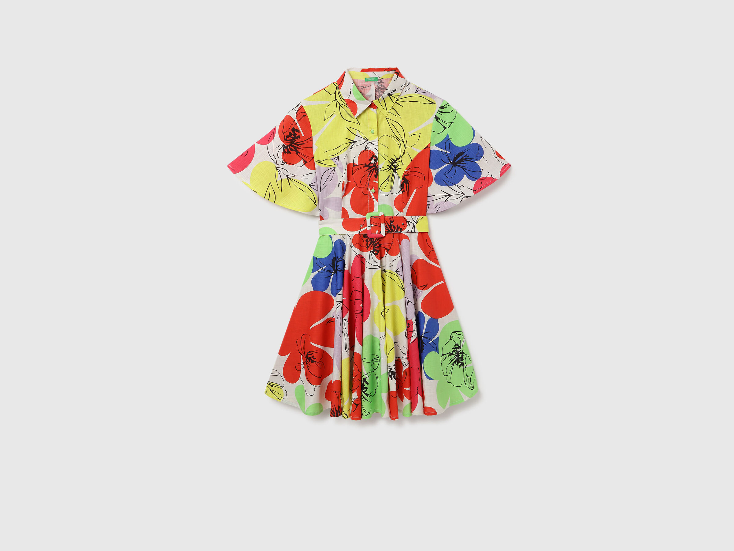 S/S PRINTED SHORT FLARE DRESS WITH BELT image number 6